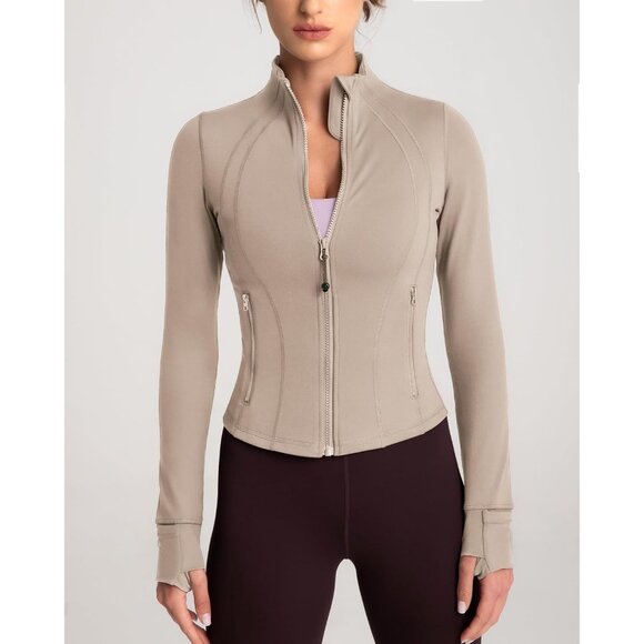 Brand New Women Almond Polyamide Zip Up BBL Fit Workout Yoga Jacket Long Sleeve - Picture 8 of 8